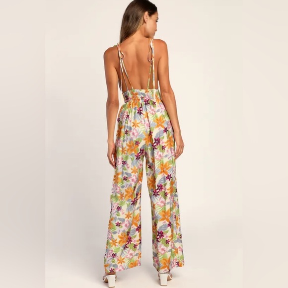 Lulus Paradise Perfect Cream Floral Tie-Strap Wide-Leg Jumpsuit - Picture 3 of 16
